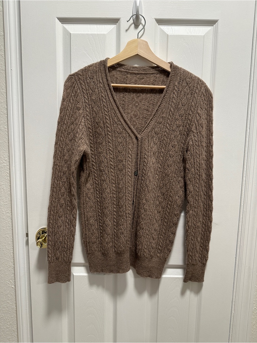 Brown Cable Knit V-Neck Cardigan